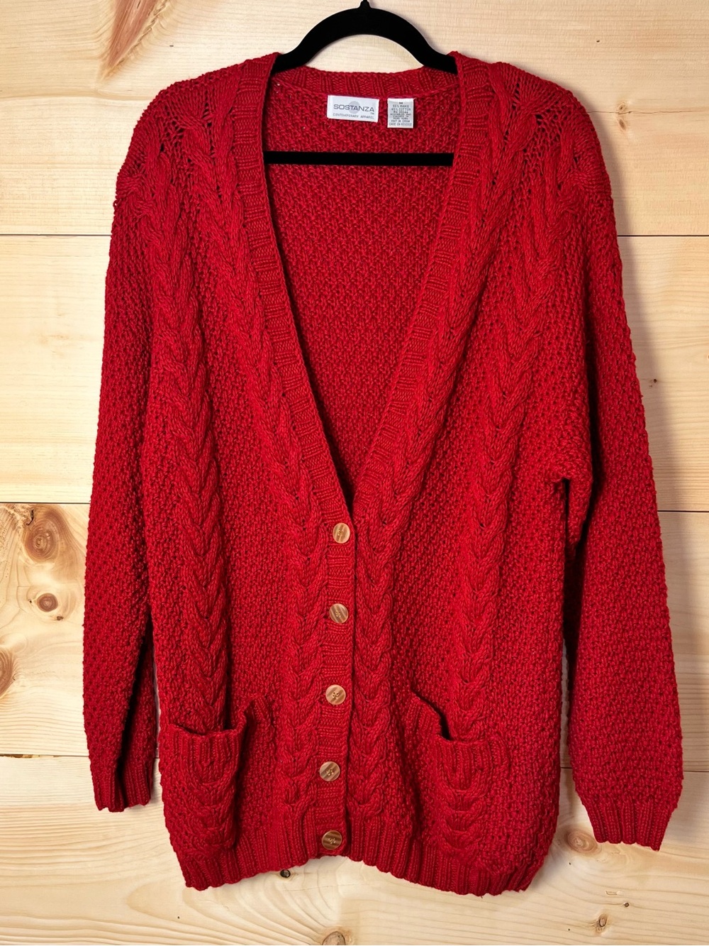 Sostanza Red Cable Knit Oversized Button Cardigan Cottagecore Cabincore Cozy